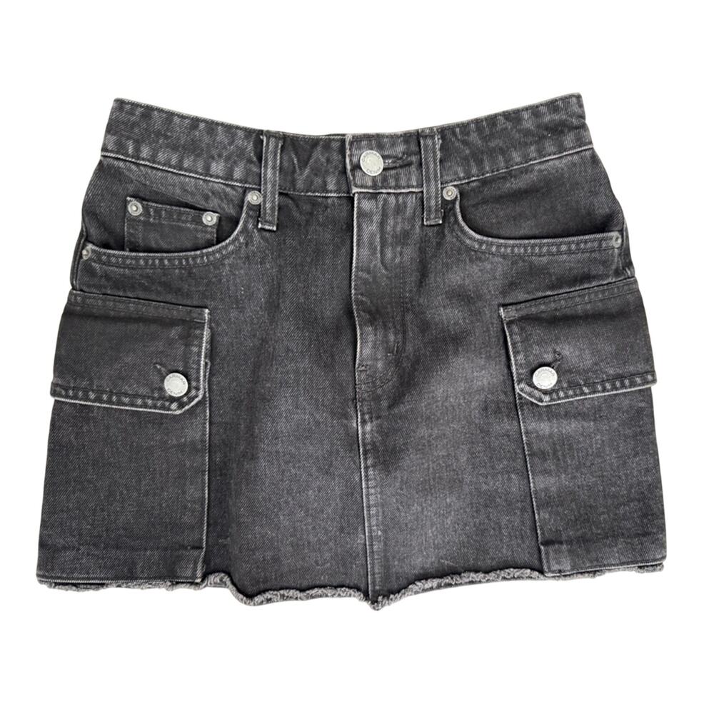 Carmar Los Angeles Black Denim Cargo Pocket Mini Skirt Sz 26 Grunge Boho